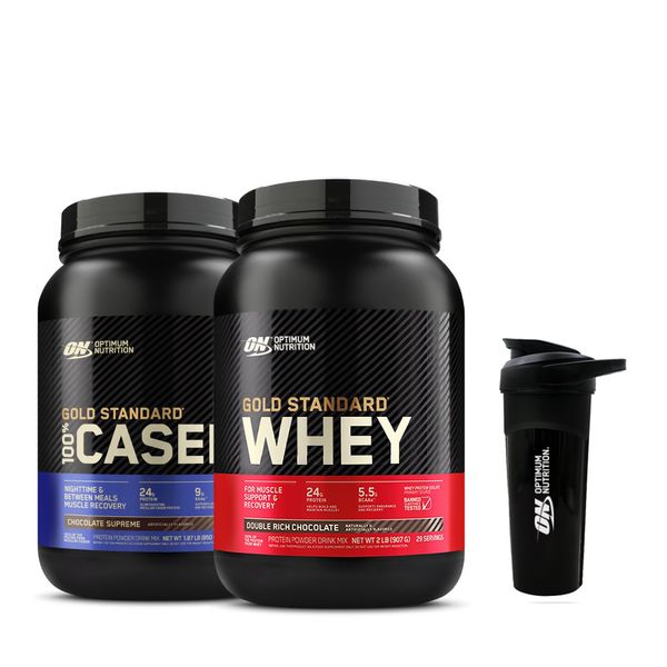 [+Shaker] Optimum Nutrition Gold Standard Whey 907g Choco + Gold Casein Choco 850g