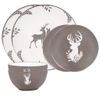 6 Piece Grey Reindeer Stoneware Dinner Set - Dishwasher Microwave Safe