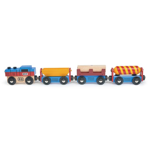 Mentari Toys - The Cargo Train - 4pc Car Trains Magnetic Set with 3 Carriages - Compatible with Most Toy Trains Tracks Set - Age 18m+