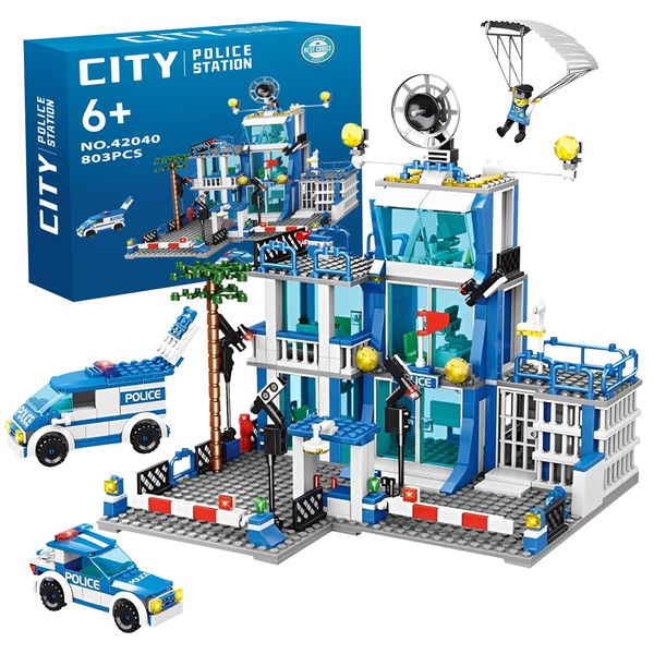 Bentex City Police Station Building Sets, Policeman and Parachute Toy Included, Birthday Gift for 6-12 Year Old Boys (803pcs)