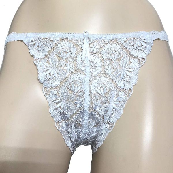 2-way stretch front lace thong white