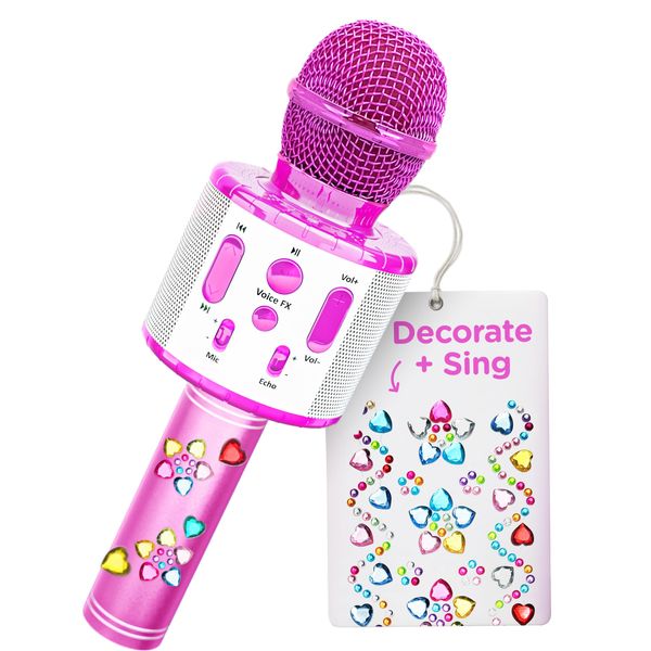 Move2Play, Kids Karaoke Microphone | Personalize with Jewel Stickers | Birthday Gift for Girls, Boys & Toddlers | Girls Toy Ages 3, 4-5, 6, 7, 8+ Years Old