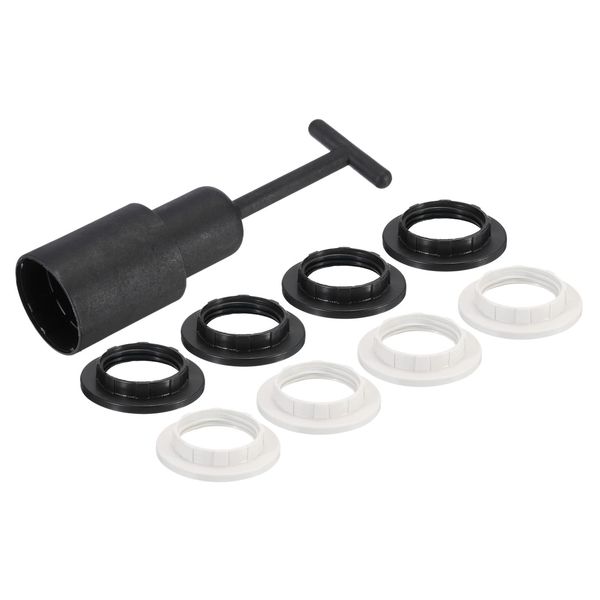 sourcing map E14 Light Socket Rings Metal Lamp Shade Holder Ring Replacement with Removal Tool Black White 1 Set/9pcs