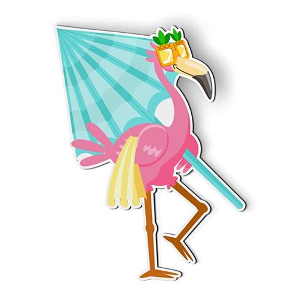 Flamingo on Vacation - 5" Magnet for Car Locker Refrigerator