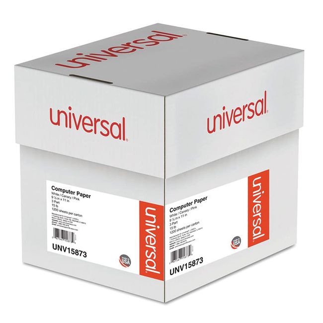 Universal UNV15873 9.5 in. x 11 in. 15 lbs. 3-Part Printout Paper - White/Canary/Pink (1200/Carton)