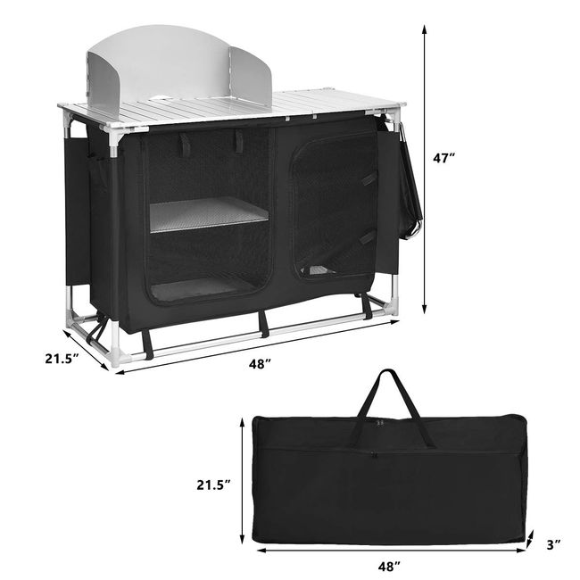 Foldable Outdoor BBQ Grilling Table with Windscreen Bag