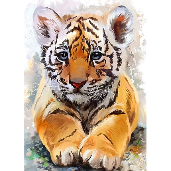 EOBROMD 5D Tiger Diamond Art Kits for Adults, Cute Tiger Diamond Painting Kits Full Drill Diamond Art Kits for Kids Round Animal Diamond Painting Embroidery Diamond Kits for Home Decor 30x40cm