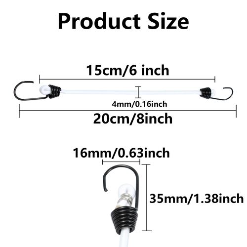 PDETVEO 10PCS 6 Inch Mini Bungee Cords with Hooks, White Elastic Bungee Cords Heavy Duty Outdoor Tarp Bungee Straps