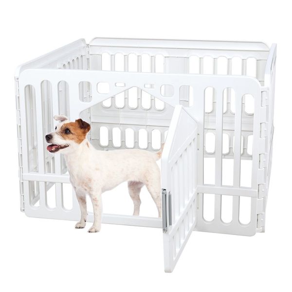 Idotry 4-Panel Pet Playpen w/ Door, Plastic Puppy Exercise Pen for Puppies White