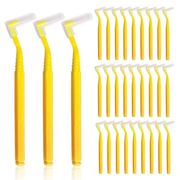 SKHAOVS 30 Stück Gelb Zahnzwischenraumbürste,Zahnseide Sticks Dental mit Anti-Rutsch-Griff,Zahnseide-Bürsten für Zwischen Zähne und Zahnfleisch Zahnreinigung Werkzeug(30 PCS)