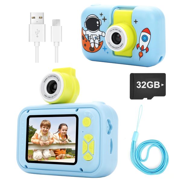 Kids Camera, IPS Screen Digital Camera, 180° Flip Len Kids Video Camera, Kids Selfie Camera with Playback Game, Christmas/Birthday Gift for 3 4 5 6 7 8 9 10 11 Years Girls Boys