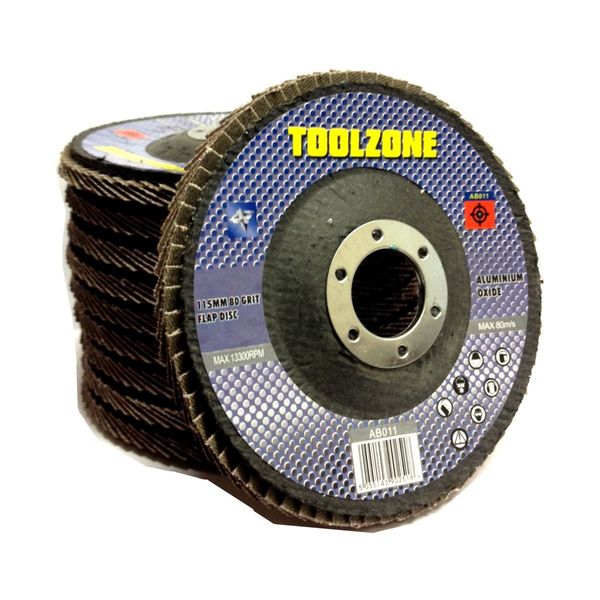 Toolzone 115mm 80G Flap Discs (Pack of 5)