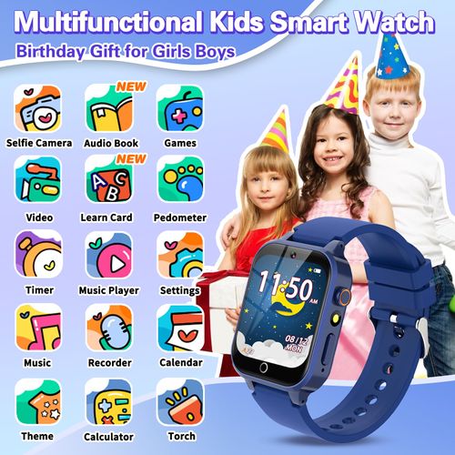 Vakzovy Kids Smart Watch for Kids with 26 Puzzle Games HD Camera MP3 Player Audiobook Video Pedometer Habit Tracking Learn Card Flashlight Kids Smart Watch Boys Gift for 5-12 Year Old Boys Toys
