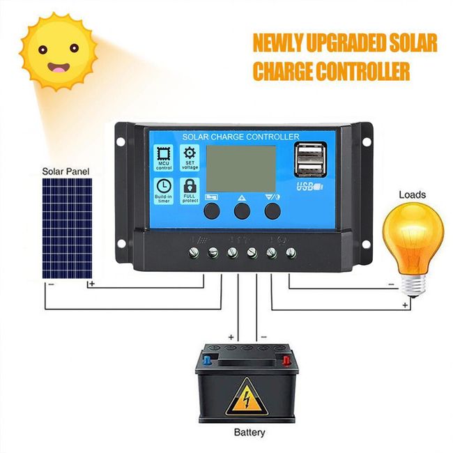 30A 20A 10A Solar Charge Controller Solar Panel 12V 24V Auto