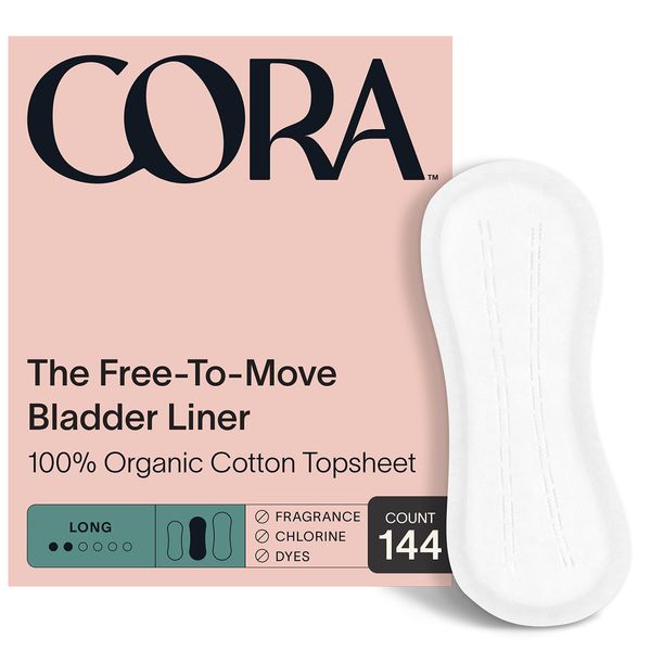 Cora Ultra Thin Organic Bladder Liners | Incontinence & Postpartum Pads for Women | Panty Liners for Bladder Leaks | Breathable Cotton (144 Long Liners)