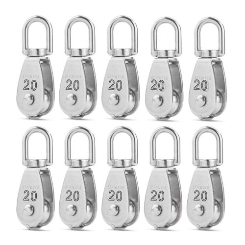 M20 Single Pulley Block Loading 200lbs, CBTONE 10 Pack 304 Stainless Steel Swivel Pulley Hanging Wire Towing Wheel for Wire Rope