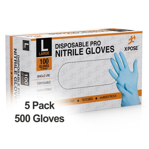 500 Blue Nitrile Gloves Powder Free, Single Use, Non-Latex, Non-Exam Size Large