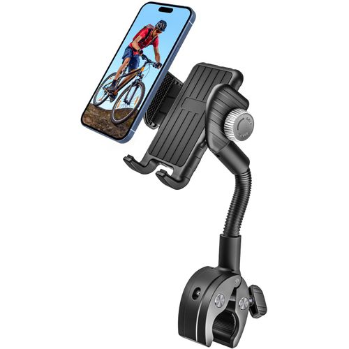 woleyi Gooseneck Phone Holder for Bike - Motorcycle Phone Mount, 360° Rotatable Adjustable Cell Phone Handlebar Clamp, Scooter Phone Clip, Compatible with 4.7-6.9” iPhone 16 15 14 13 12 11 X 8 Pro Max