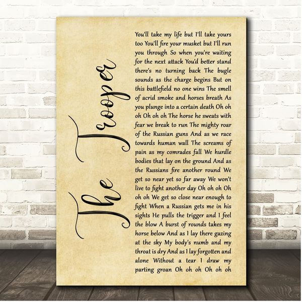 Fingerprint Designs The Trooper Rustic Script Song Lyric Print