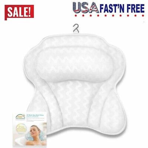 3D Mesh Bath Pillow Spa Pillow Head Rest for Hot Tub Bathtub w 6 Suction Cup US