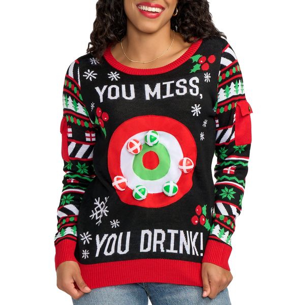 Tipsy Elves Women's Drinking Game Ugly Christmas Sweater: Medium