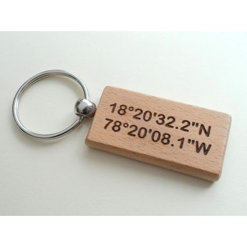 Custom Personalized Wood Keychain, Engraved Coordinates, Husband Wife Key Chain, Boyfriend Girlfriend Gift, Customized Couples Keychain