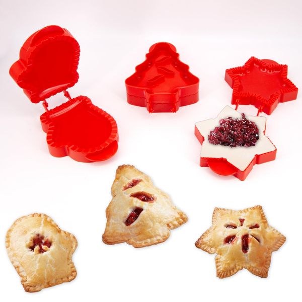 Christmas One-Press Hand Pie Maker, 3pcs Christmas Baking Accessories Cookie Molds Dough Presser Hand Pie Mold for Baking, Mini Cute Pie Makers for Christmas Party