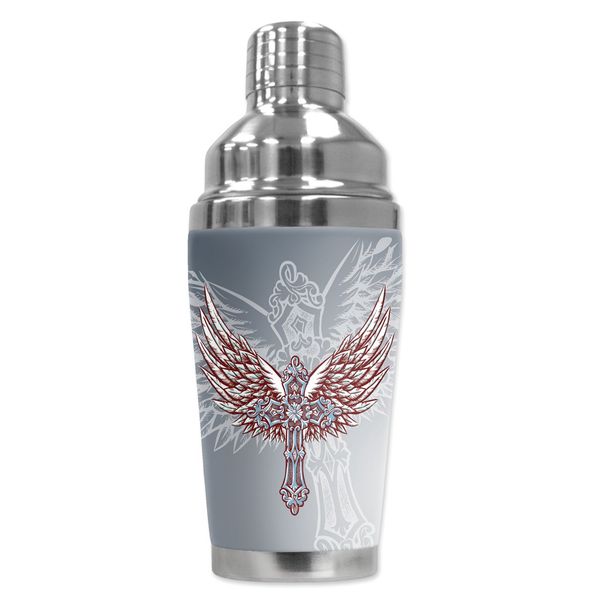 Mugzie "Cross & Wings" Cocktail Shaker, 16 oz, Black