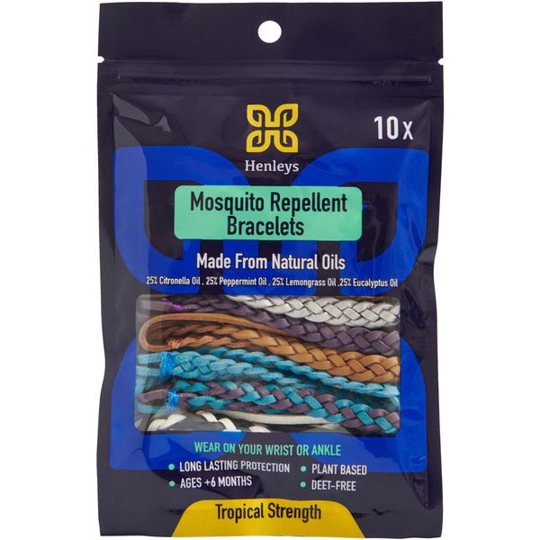 Henleys Mosquito Repellent Bracelets | Adjustable Leather | DEET-Free | Long-Lasting Protection | Pack of 10