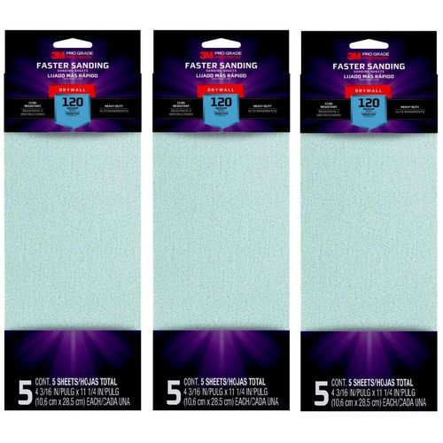 3 Packs 3M Pro Grade Precision Sanding Sheet Drywall 120 Medium (5 Sheets/Pack)