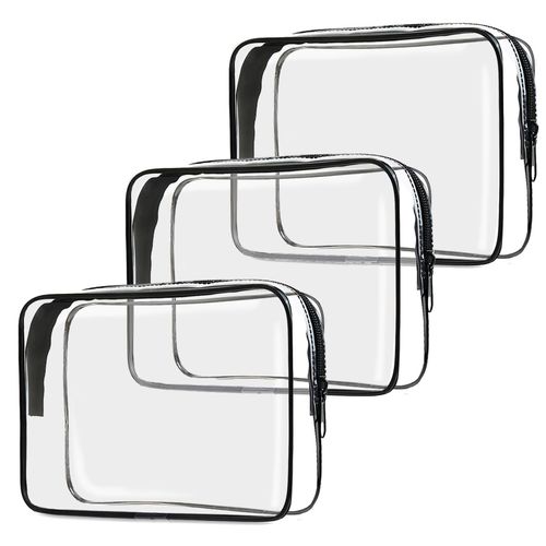 CADAVO TSA Approved Toiletry Bag, 3 Pack Clear Travel Bags for Toiletries, Quart Size Makeup Cosmetic Bag Organizer for Women Men Travel Accessories(Black)