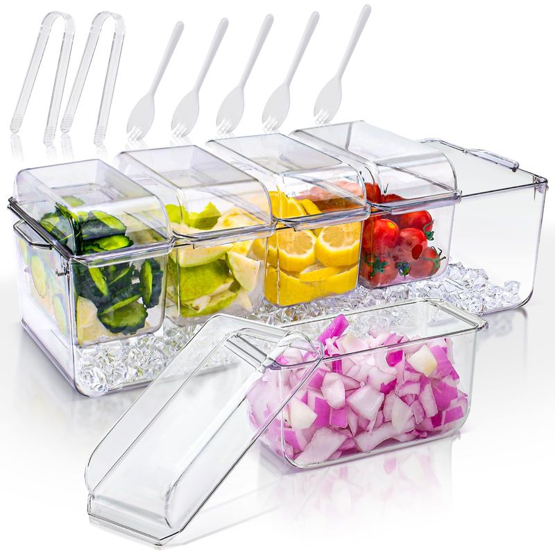 Roucerlin Chilled Condiment Server with Lid, 5 Removable Containers, 2 ...