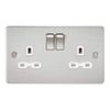 Knightsbridge FPR9000BCW Flat Plate DP Switched Socket, Brushed Chrome with White Insert, 13 A, 2G