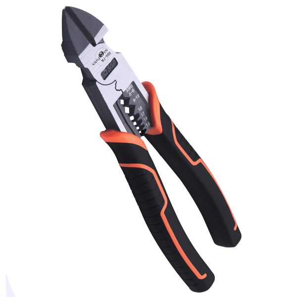 VANJOIN Strong Nipper, Multi-functional Precision Nipper, 7.7 inches (197 mm), High Leverage, Multi-functional Pliers, Wire Stripper, Crimping Function, Diagonal Nipper, Labor Saving Spring, Pliers,