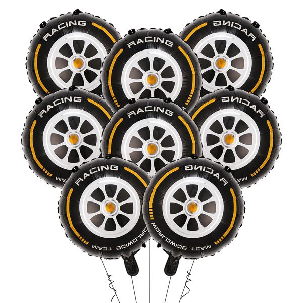 8 Pcs Wheel Tire Balloons 18 Inch Tire Balloons Race Car Birthday Party Decorations Foil Balloons Boy Racing Party Decorations