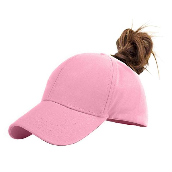 Gomerbesen Women's Ponytail Baseball Cap Cotton Adjustable Ponycaps Messy Bun Ball Hat Pink