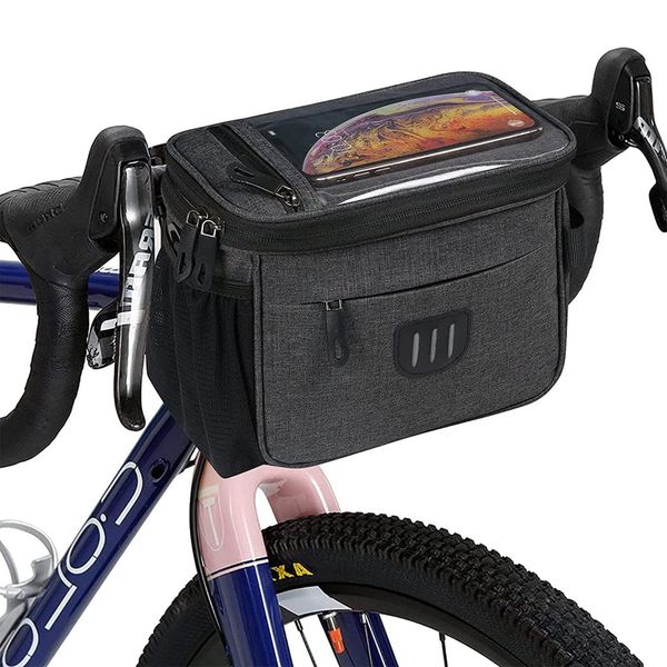 Bicycle Front Bag, Handle Bag, Commuting Shoulder Bag, 1.6 gal (5 L) Large Capacity, Lightweight, Front Basket, Storage Accessory, Waterproof, Easy to Put on and Take Off, Reflective Tape, Cycling, Commuting to Work or School