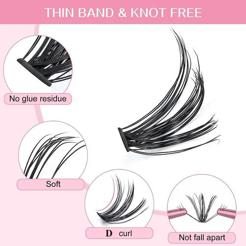280Pcs Lash Clusters - D Curl Extensions Individual Lashes Mix 9-16mm / 40D Eyelash Extensions/Wispy Eyelash Clusters Natural Look Thin Band Reusable DIY False Eyelashes (40D)