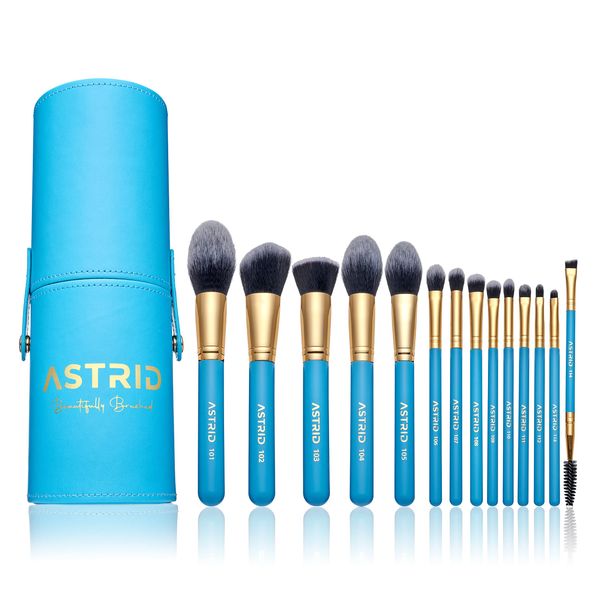 Astrid Glam Warrior Goddess Collection Makeup Brushes – 14Pcs Professional Makeup Brush Set with Brush Holder – Includes Face and Eye Makeup Brushes – Vegan Friendly Soft Synthetic Fibers