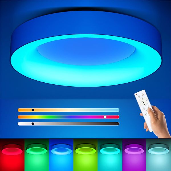 Matane RGB LED Ceiling Light Dimmable with Remote Control, 24W Flush Ceiling Light, 3000K-6500K 2400LM for Living Room, Bedroom, Kids Room, Dining Room, Kitchen, Bathroom, Round 11 Inch