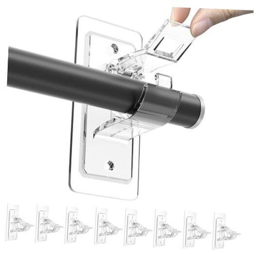 8 Pack No Drill Curtain Rod Brackets, Holding Up to 17 lbs, 8 Pack Transparent