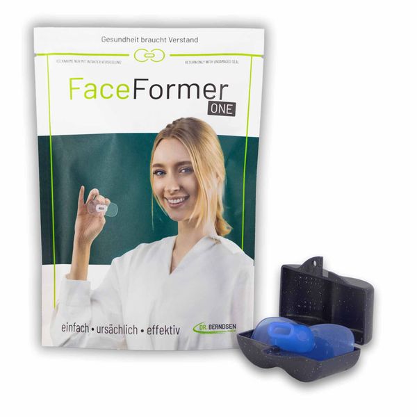 FaceFormer ONE blue • Trainings-App kostenlos • Ursächlich wirksam bei Schnarchen, Schlaf-Apnoe, Schlafstörungen, CMD, Zähneknirschen, Schmerzen an Kiefer und Nacken • Original Dr. Berndsen