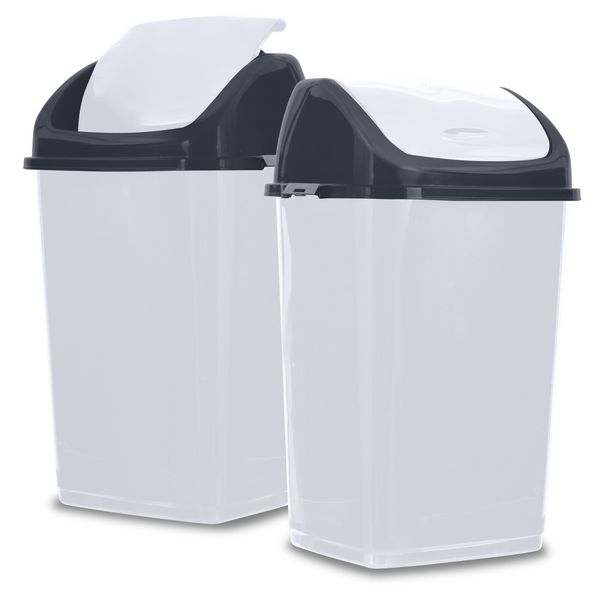Superio Large Kitchen  Swing Top Trash Can - 13 Gallon, White Smoke 2 Pack