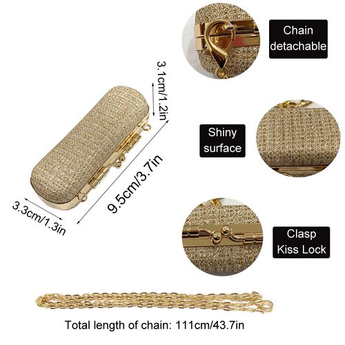 MIAO JIN Mini Crystal Lipstick Case Bling Rhinestone Cosmetic Storage bag with Metal chain Lipstick Storage Holder Makeup jewelry case