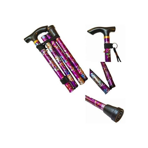 Walking Stick Lightweight, Comfortable Grip, Foldable and Adjustable, Durable Walking Aid Mobility Aid, Collapsible Walking Stick (Purple with Flowers)