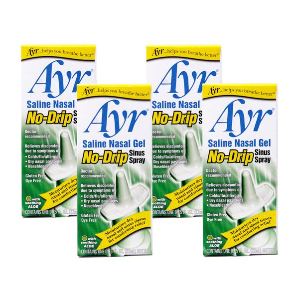 Ayr Saline Nasal Gel No-Drip Sinus Spray, Moisturizing Aloe, 0.75 fl oz (Pack of 4)