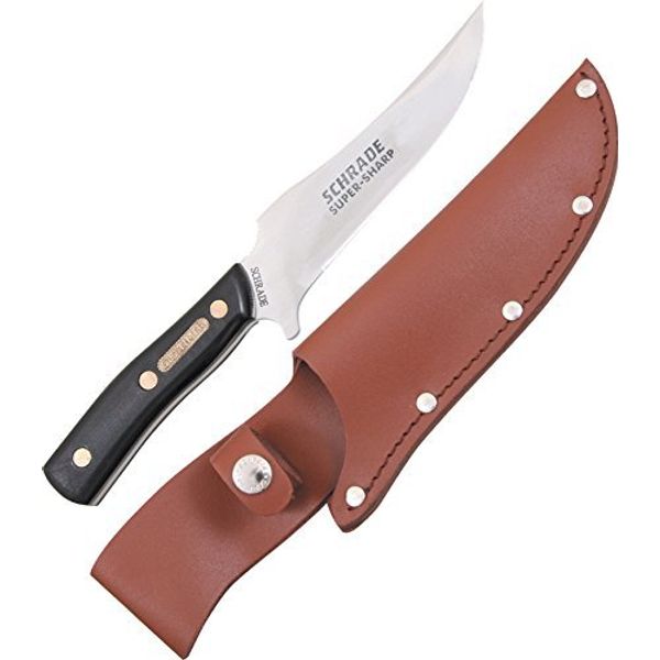 Old Timer 15OT Deerslayer 10.5in High Carbon S.S. Full Tang Fixed Blade Knife with 5.6in Clip Point Blade, Black Sawcut Handle, and Leather Belt Sheath for Hunting, Camping, Skinning, EDC, and Outdoor