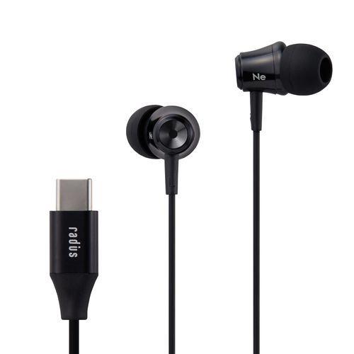 Radius Radius HP-NEL11C Type-C Earbuds, USB Type-C Connection, Remote Control, Microphone In-Ear Earphones, USB-C HP-NEL11CK (Black)