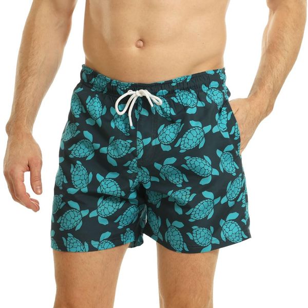 Ript Essentials Men's Quick Dry UV 50 Sun Protection Peach Finish Swimming Swim Shorts Trunks, Navy/Turquoise, M