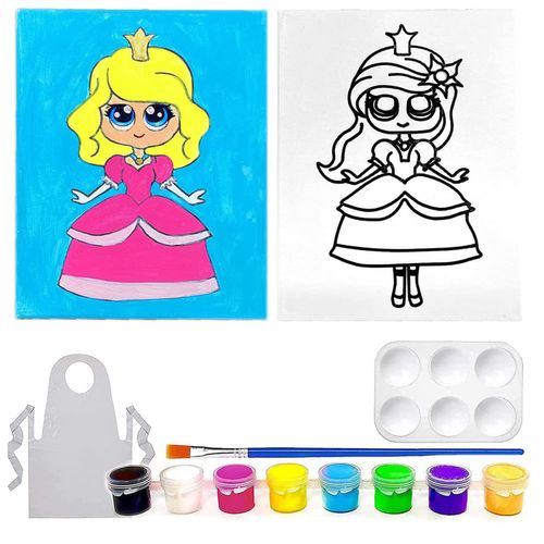 Pre Drawn Stretched Canvas Painting for Kids | Custom theme | Birthday Gift Iris Rainbow Goddess Theme | Paint party favor | DIY (8x10) (8x10, Princess, Paint Kit)